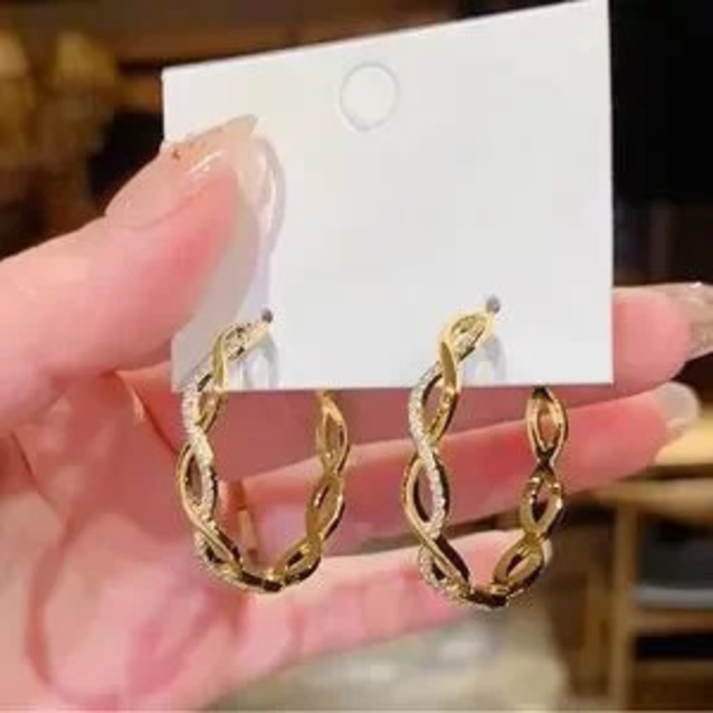 Twisted Gold Rhinestone Hoop Earrings